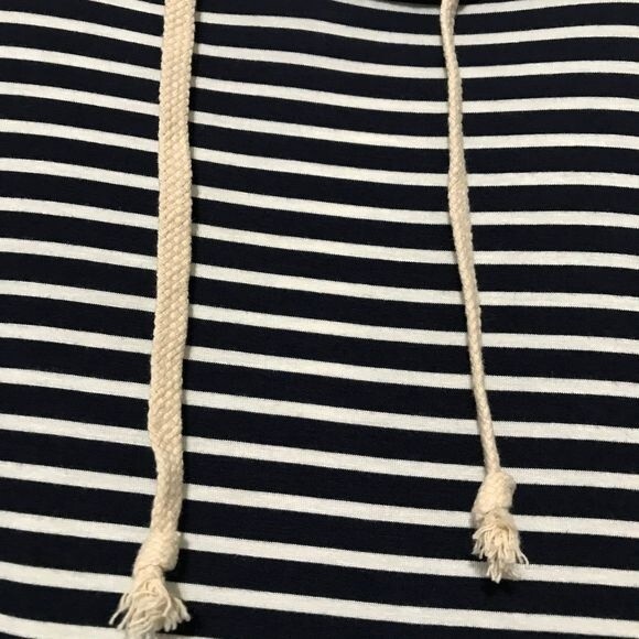 Oboe Navy Blue striped Long Sleeve Hood Stripe Bodycon Dress size M boho beach - Picture 4 of 8